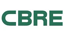 A green and white logo for cbre.